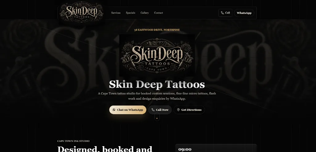 MiniPage business website for Skin Deep Tattoos