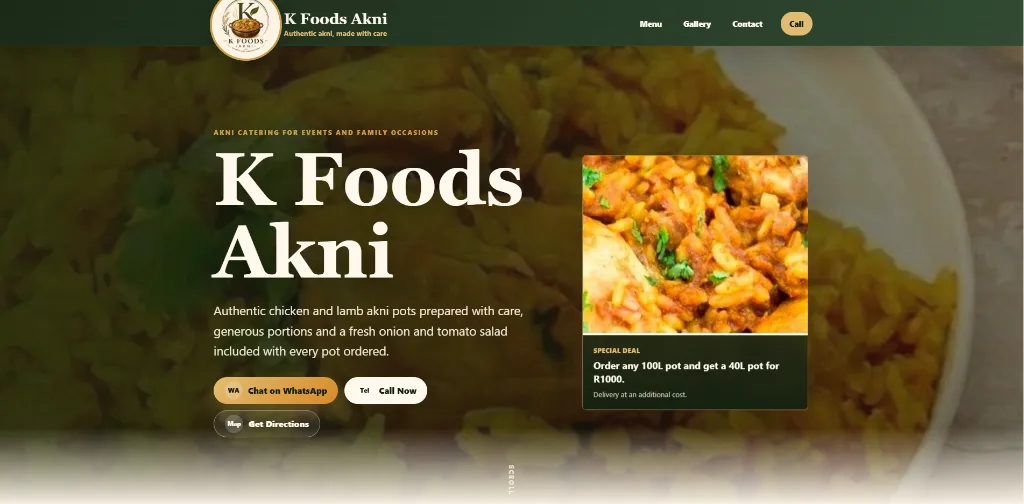 MiniPage business website for K Foods Akni