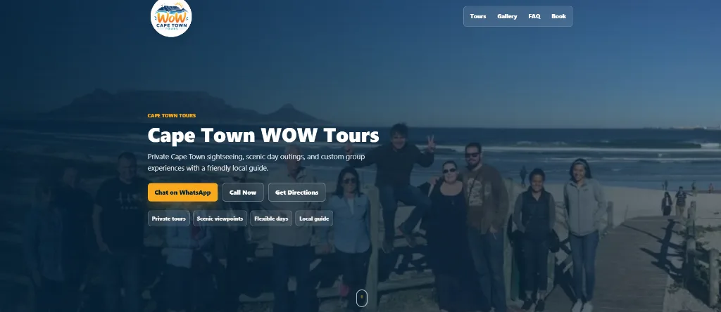 MiniPage business website for Cape Town WOW Tours